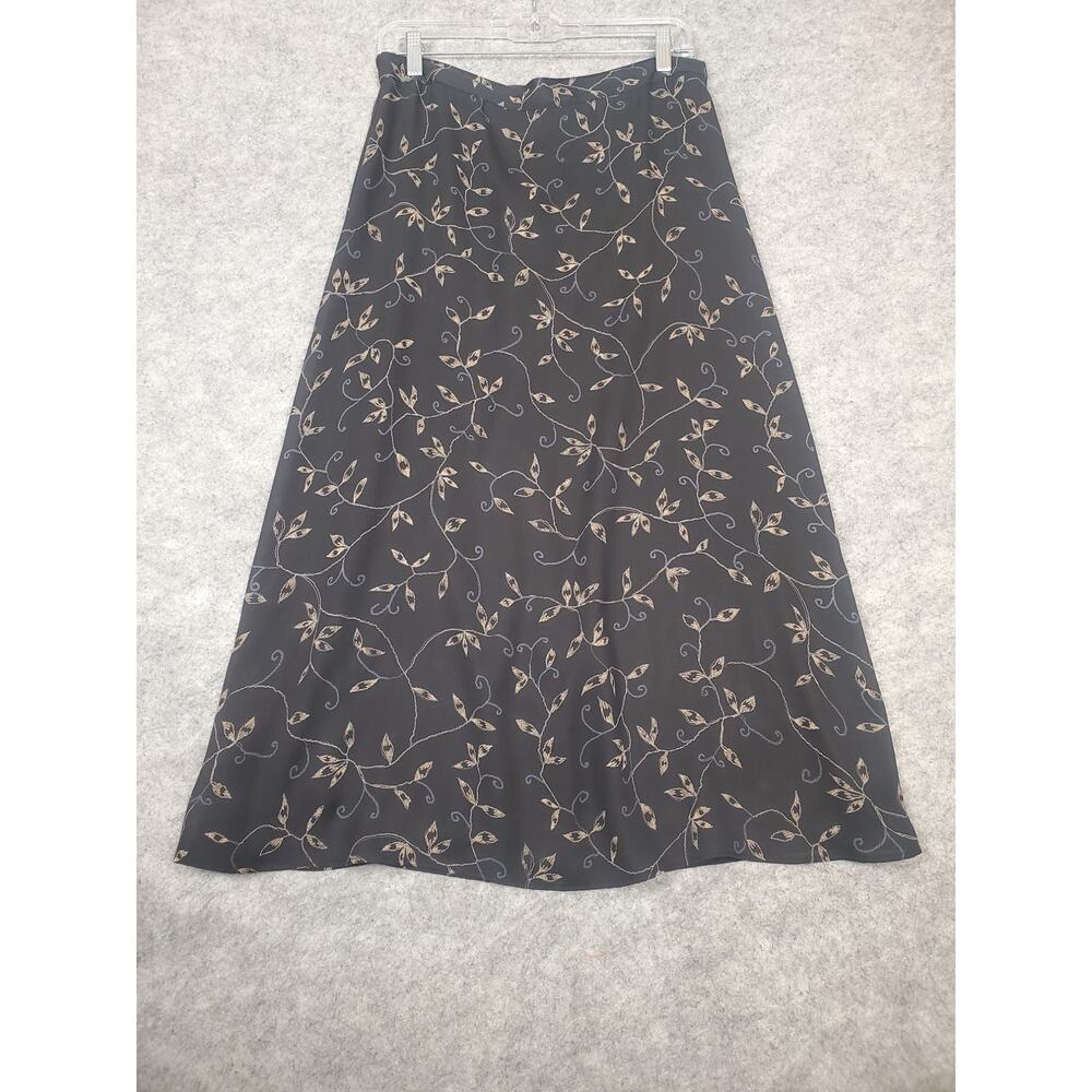 Vintage Women's Sag Harbor Petite 14 Black & Tan Vine Maxi Skirt Whimysgoth
